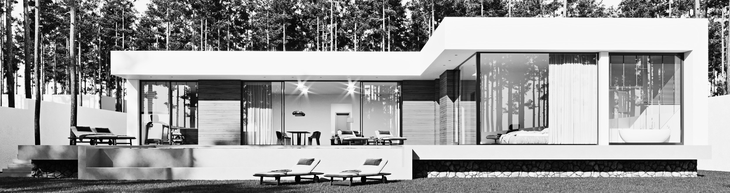 现代一层350㎡带无边泳池房屋项目-0