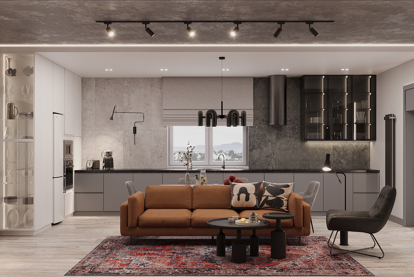 厨房  客厅设计项目丨俄罗斯奥伦堡丨DALI装饰材料与设计展厅-0