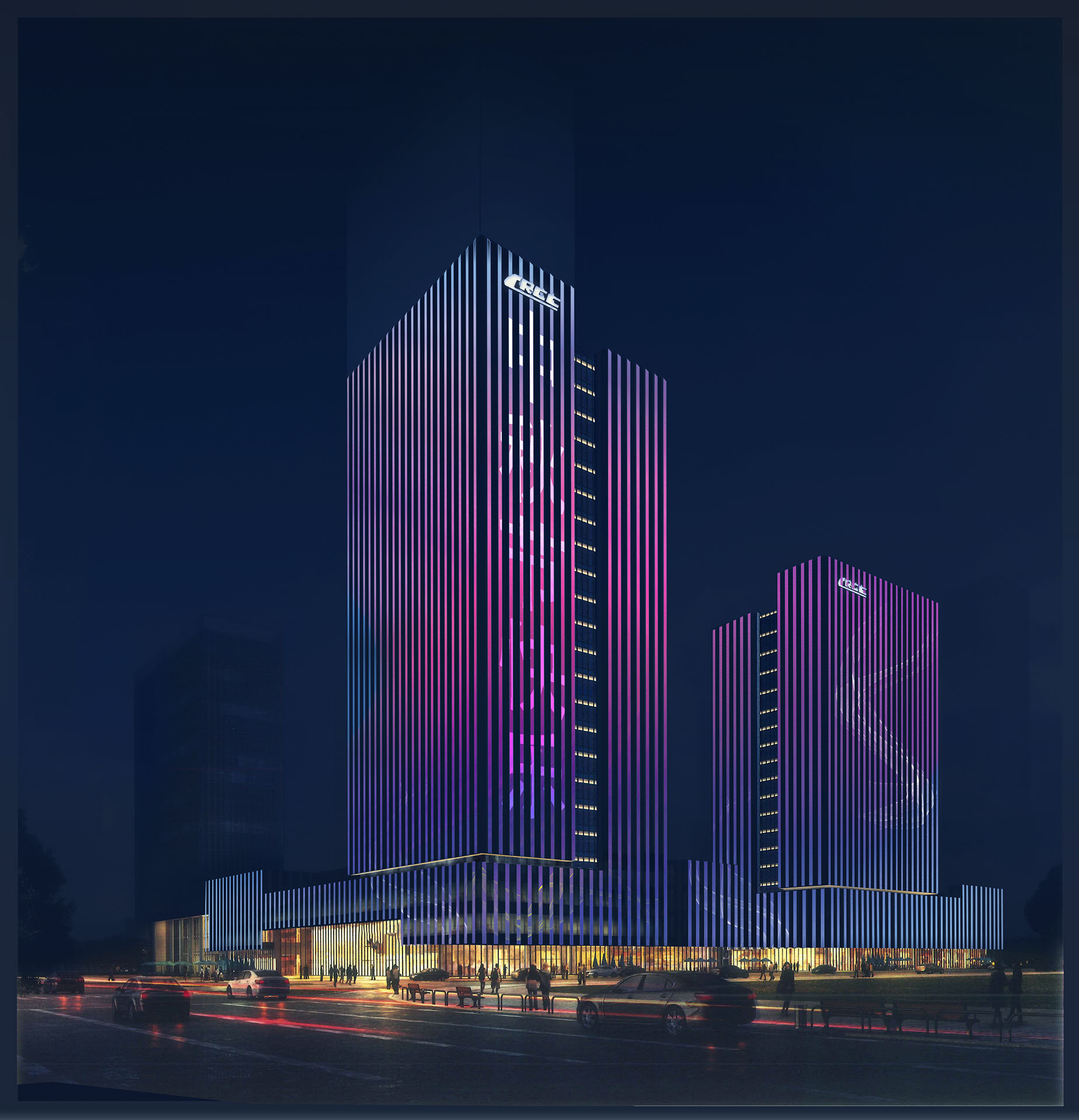 早期的一些商业中心建筑写字楼亮化效果图-6