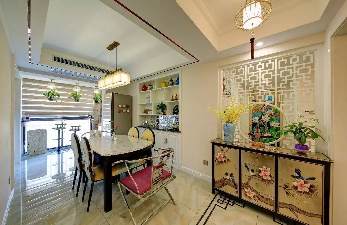 125m2新中式，小吧台的吊灯，太美了！-7