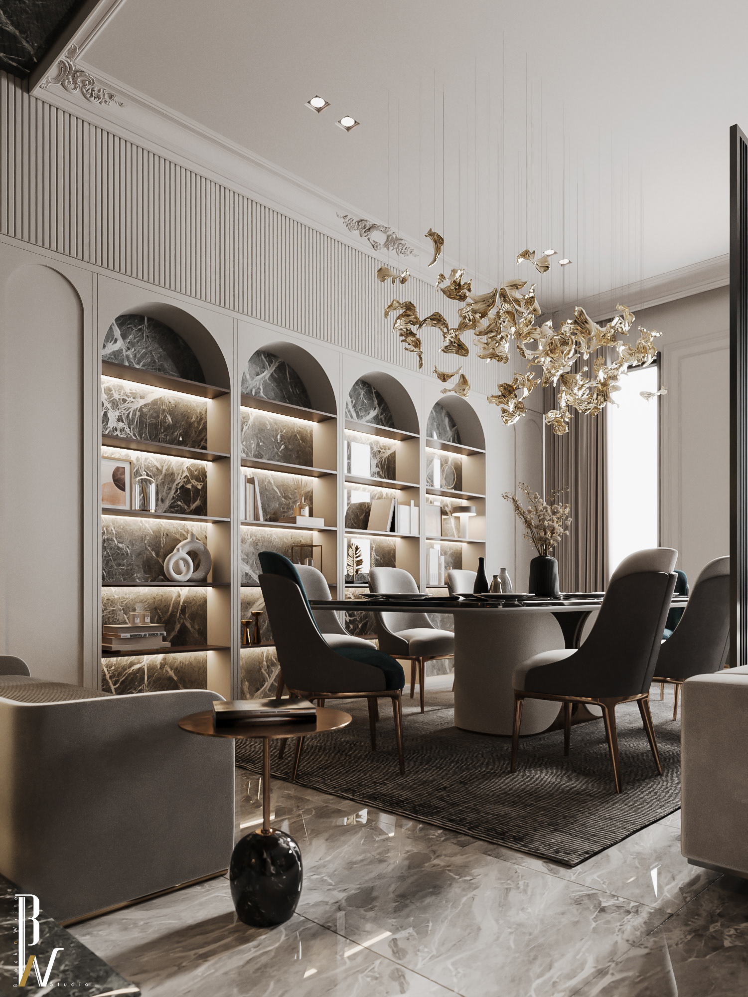 主厅设计丨沙特阿拉伯丨Black N White-8