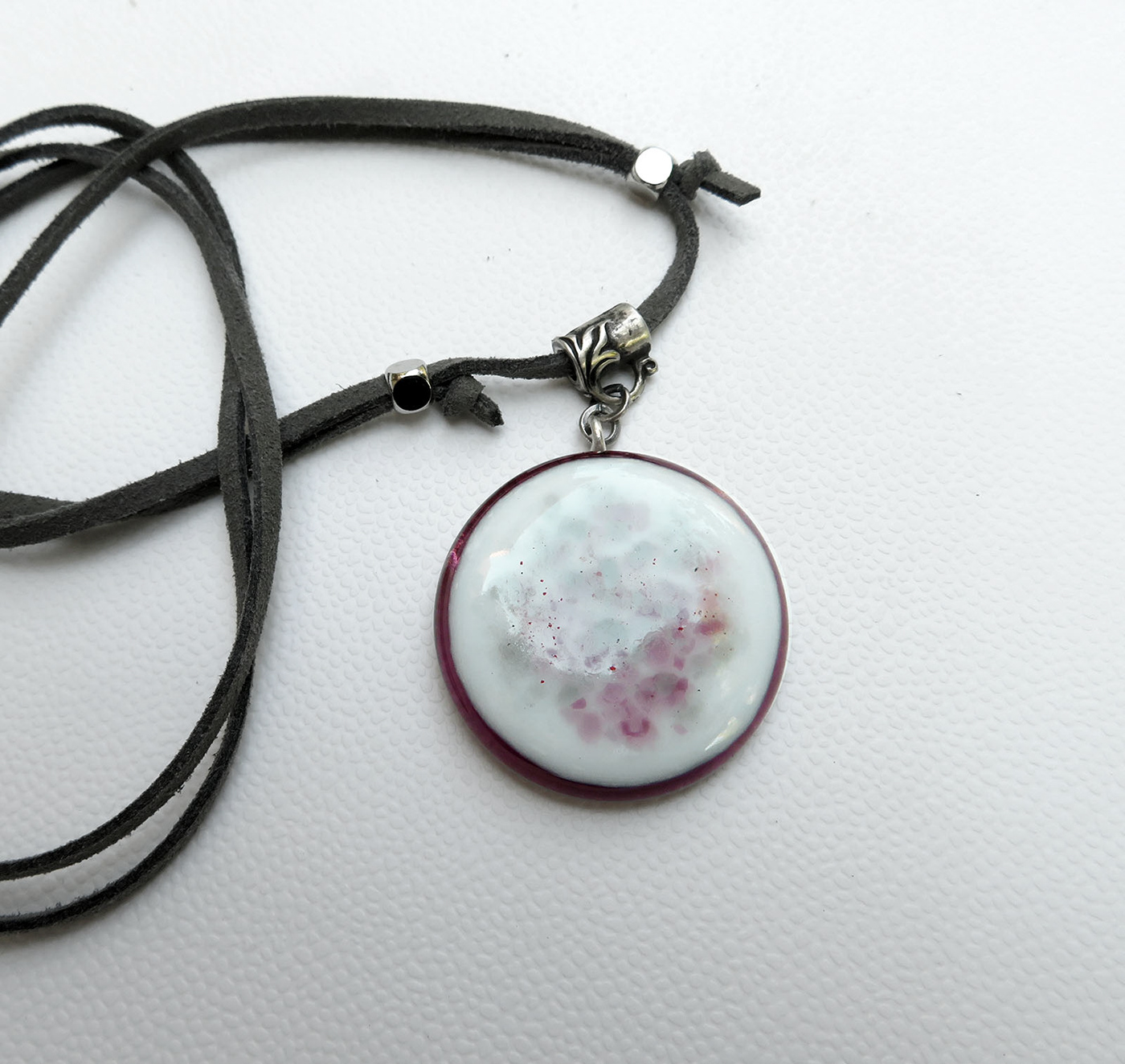 灰色粉色熔融玻璃吊坠-2