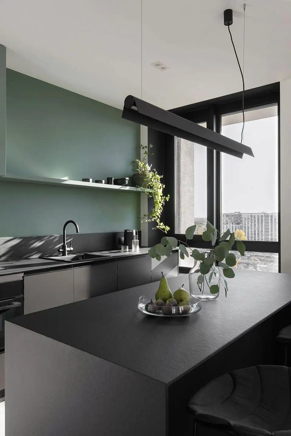 基辅 69 平米黑白绿时尚公寓设计-2