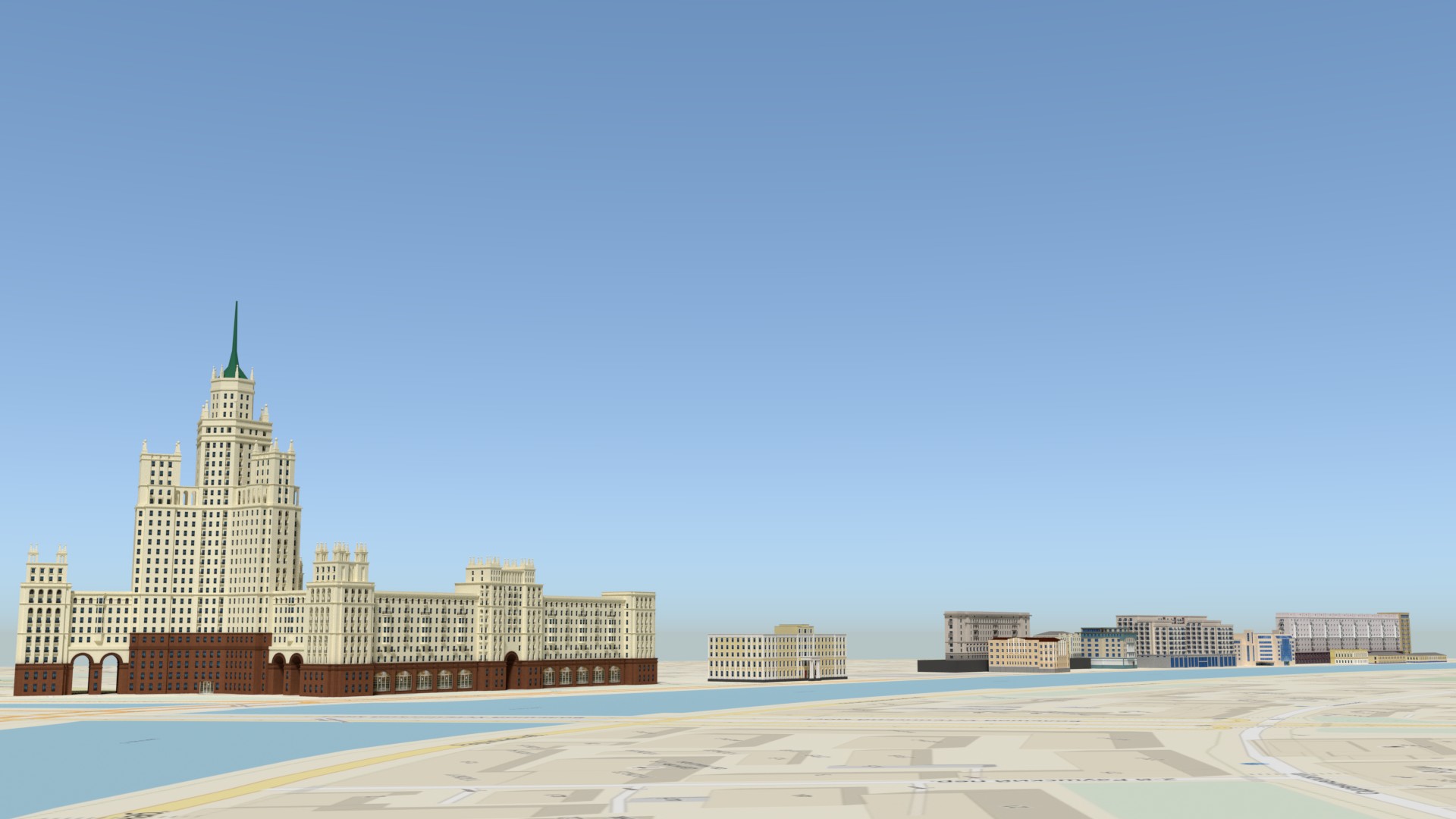 Низкополигональные здания.Набережная реки-Москвы-2