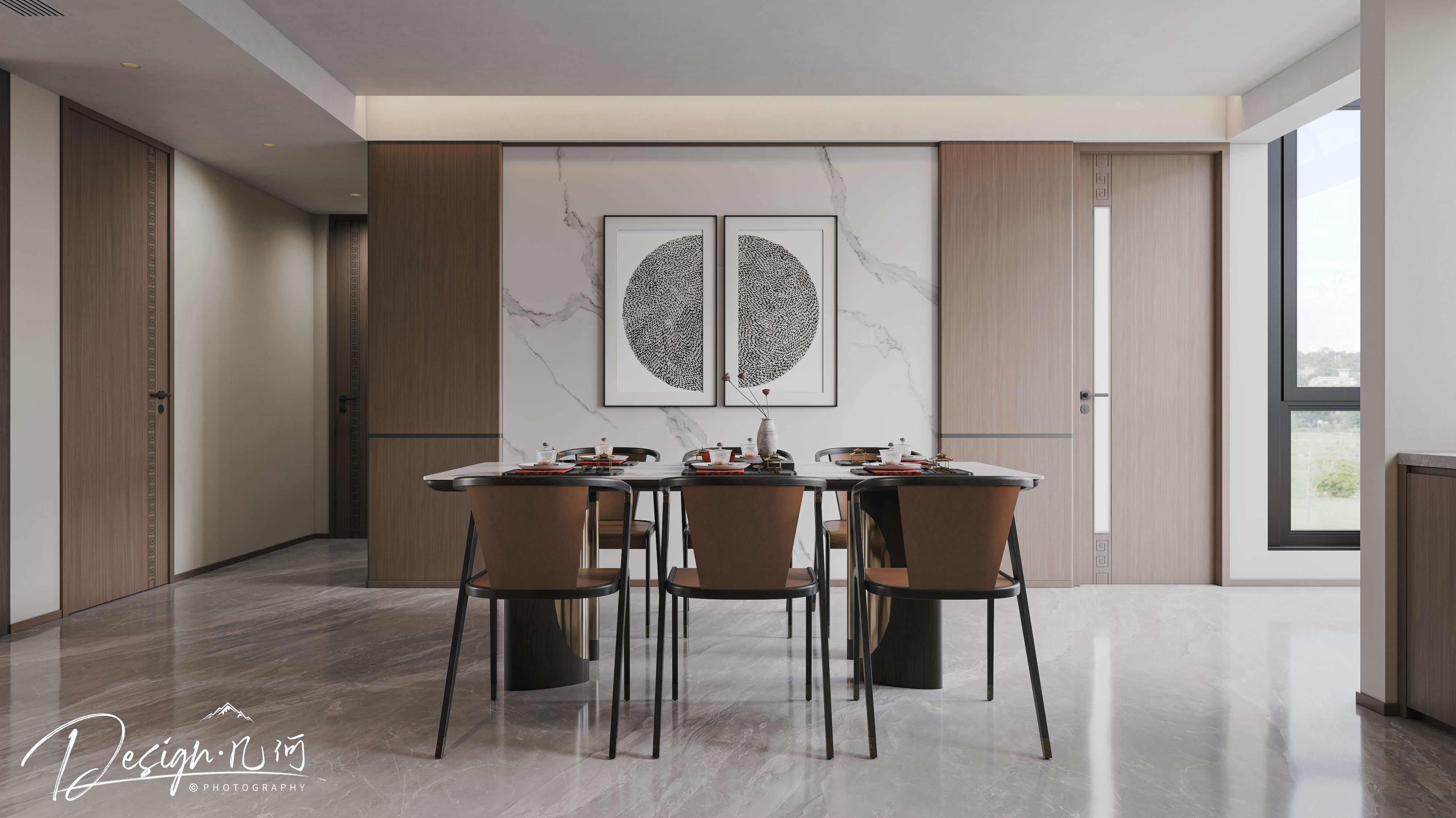 几何空间视觉表现 | 国誉府新中式客餐厅-3