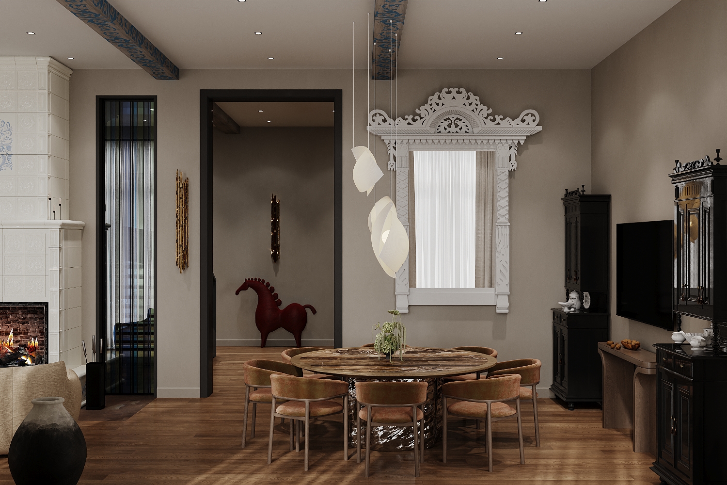 图拉地区带俄罗斯风格元素的现代风格住宅可视化丨俄罗斯图拉-11