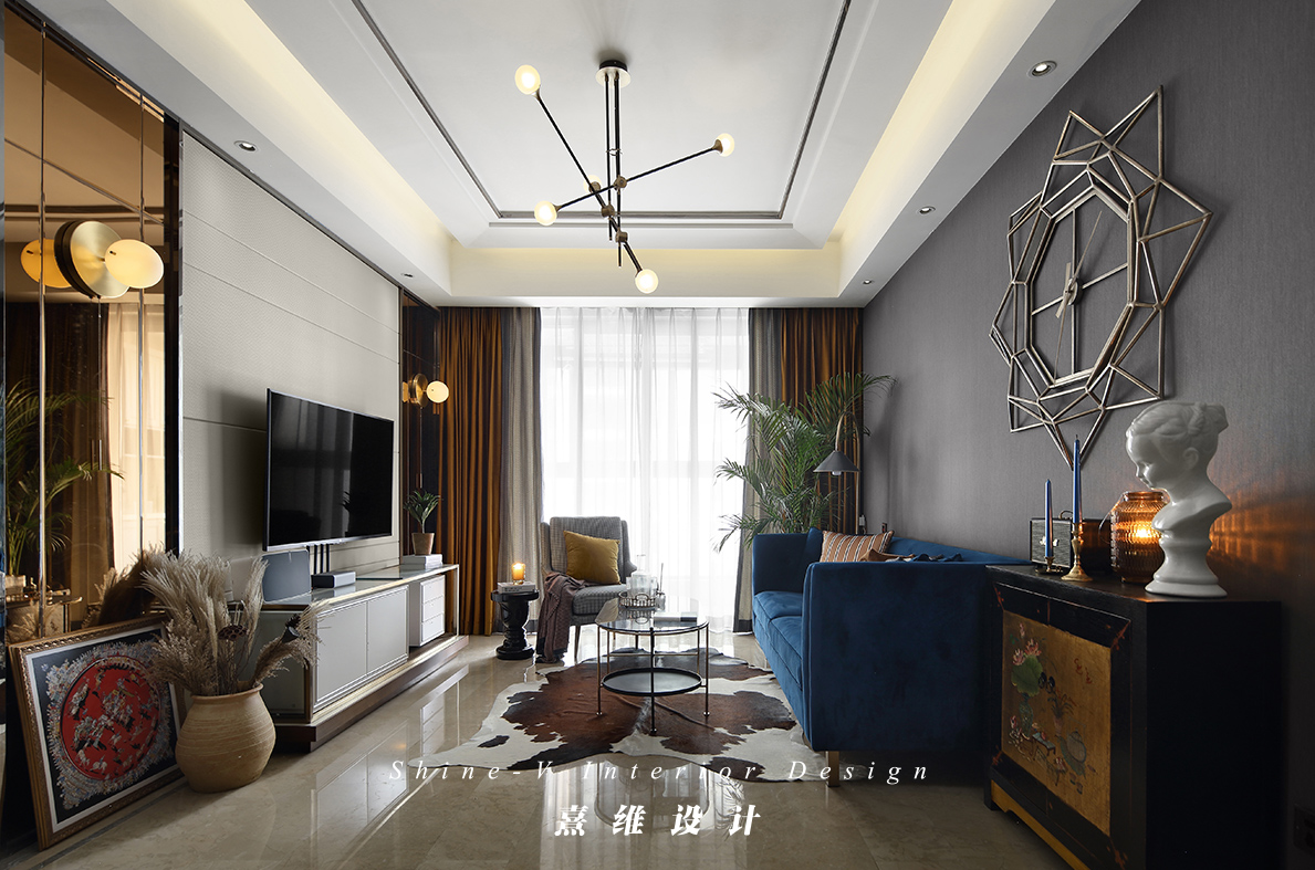 《构色》南京升龙天汇 90 平米三室两厅精装房改造,深蓝金色的复古典雅空间-10