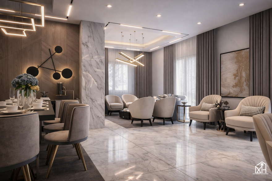现代奢华起居与用餐空间-19