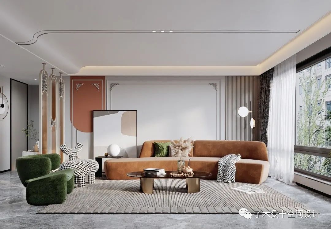 艺术包围的家 · 现代轻奢的爱马仕橙空间丨子木殳十空间设计-7