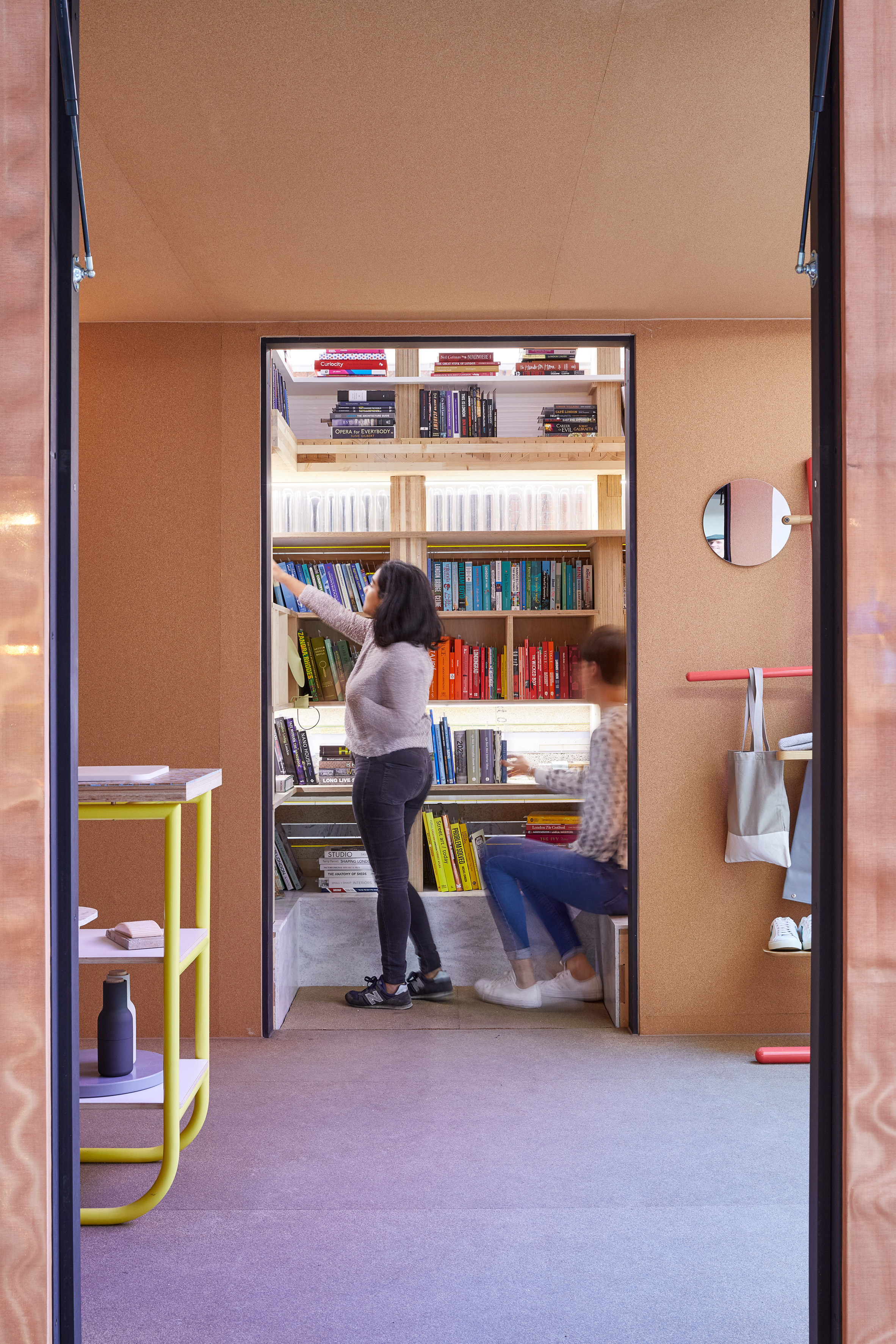 Sam Jacob designs parasitic library for MINI Living Urban Cabin-15