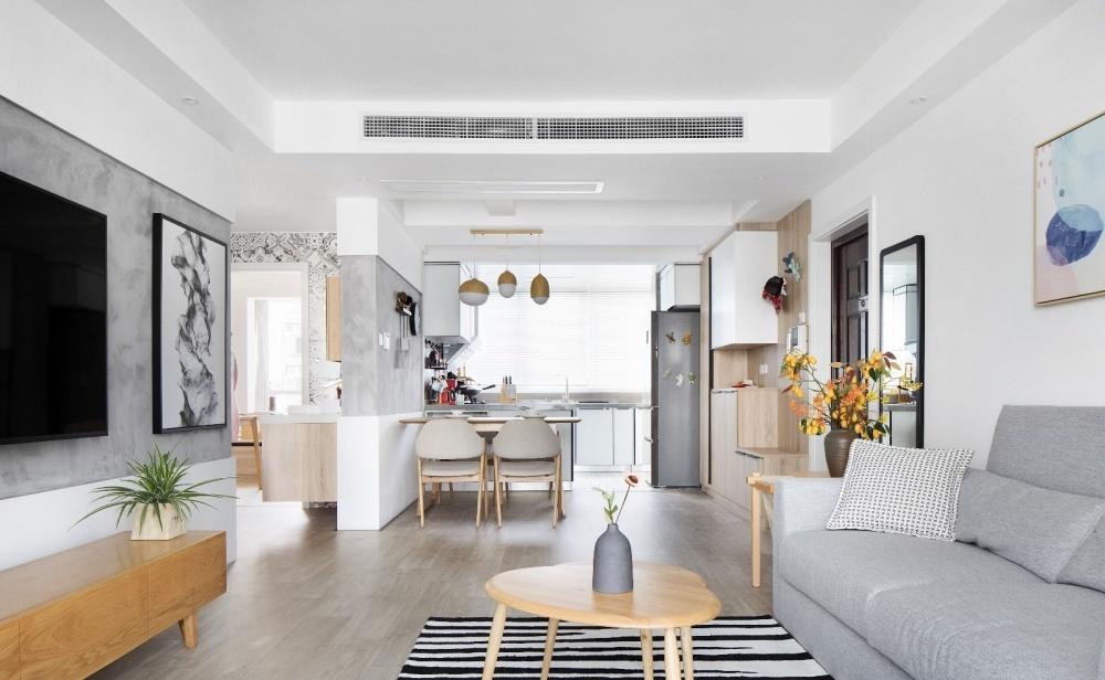 简约原木灰调,开放式厨房与绿植打造宜居空间-0