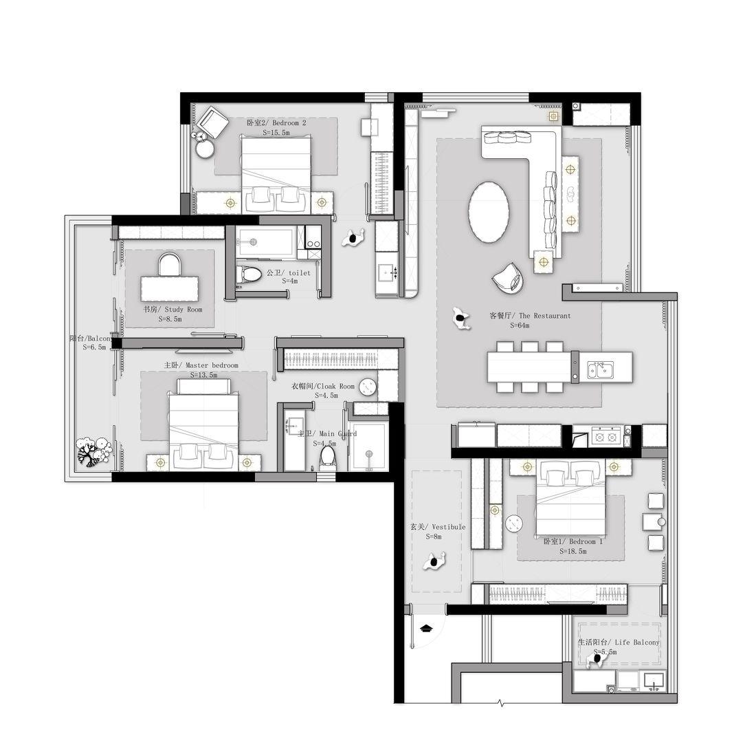 166m²平层翻倍空间设计-6