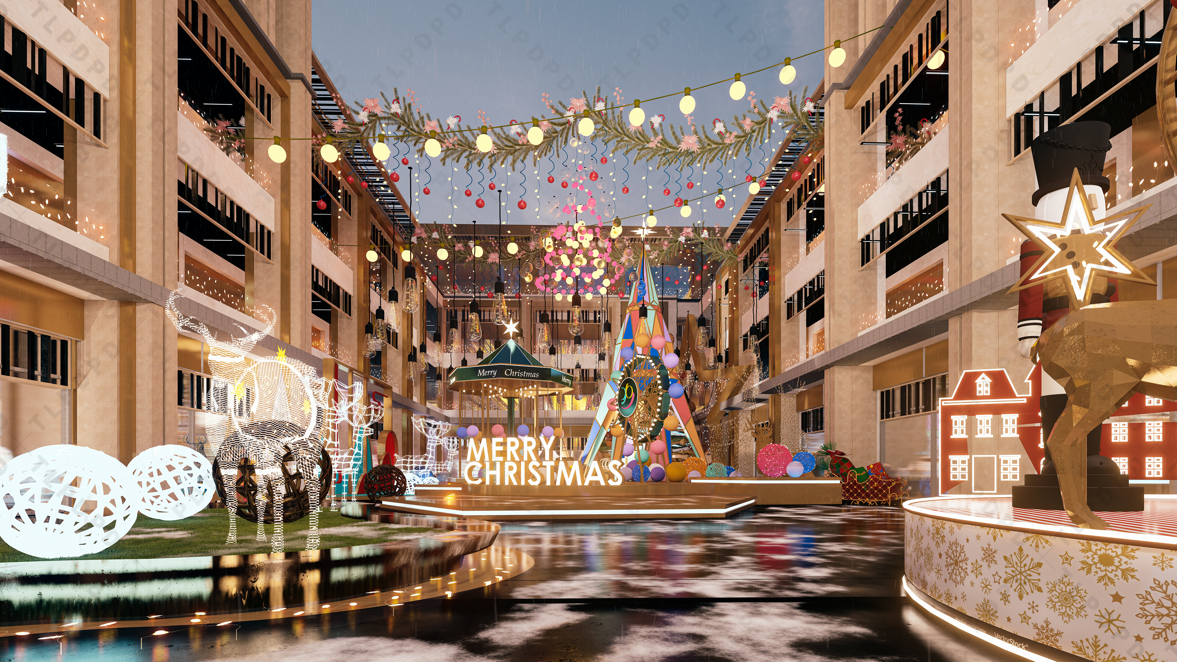 圣诞节美陈,圣诞节灯光亮化,圣诞节商场中庭美陈-2