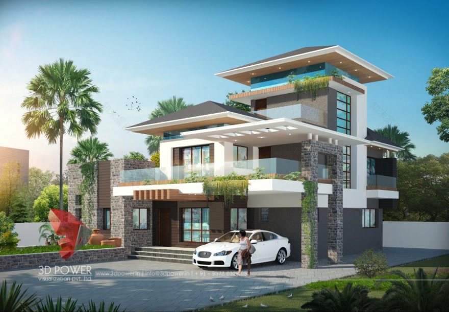 bungalow architectural rendering top 3d walkthrough rendering-7