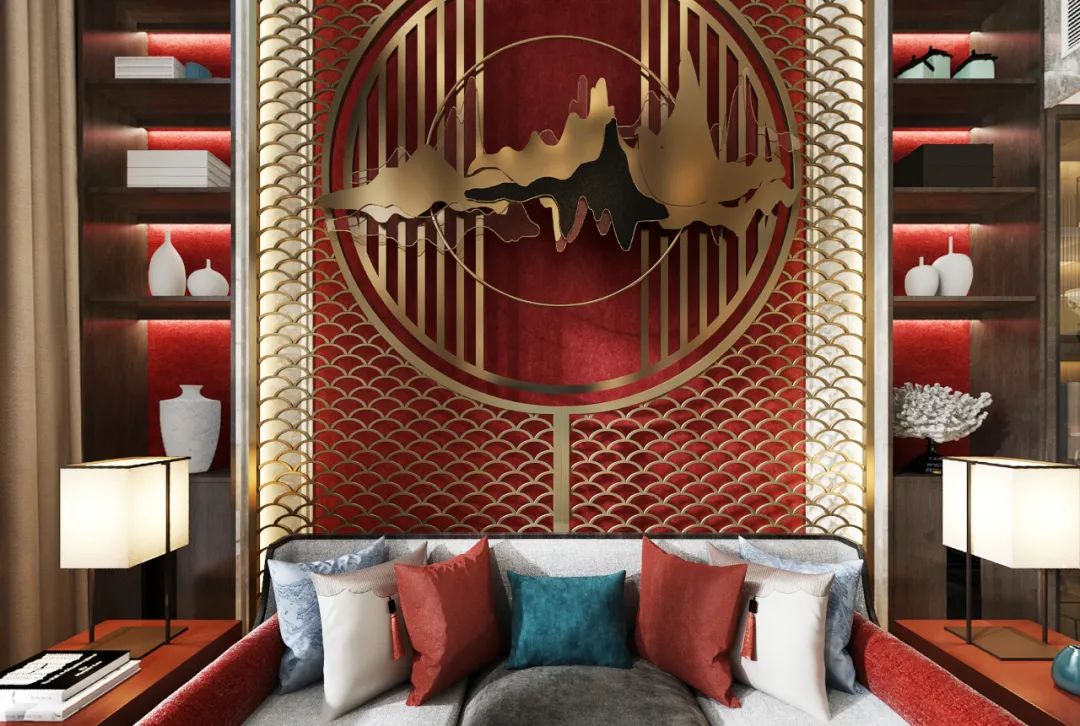 新中式家居空间,红墙碧水演绎亦古宜今的美学魅力-49