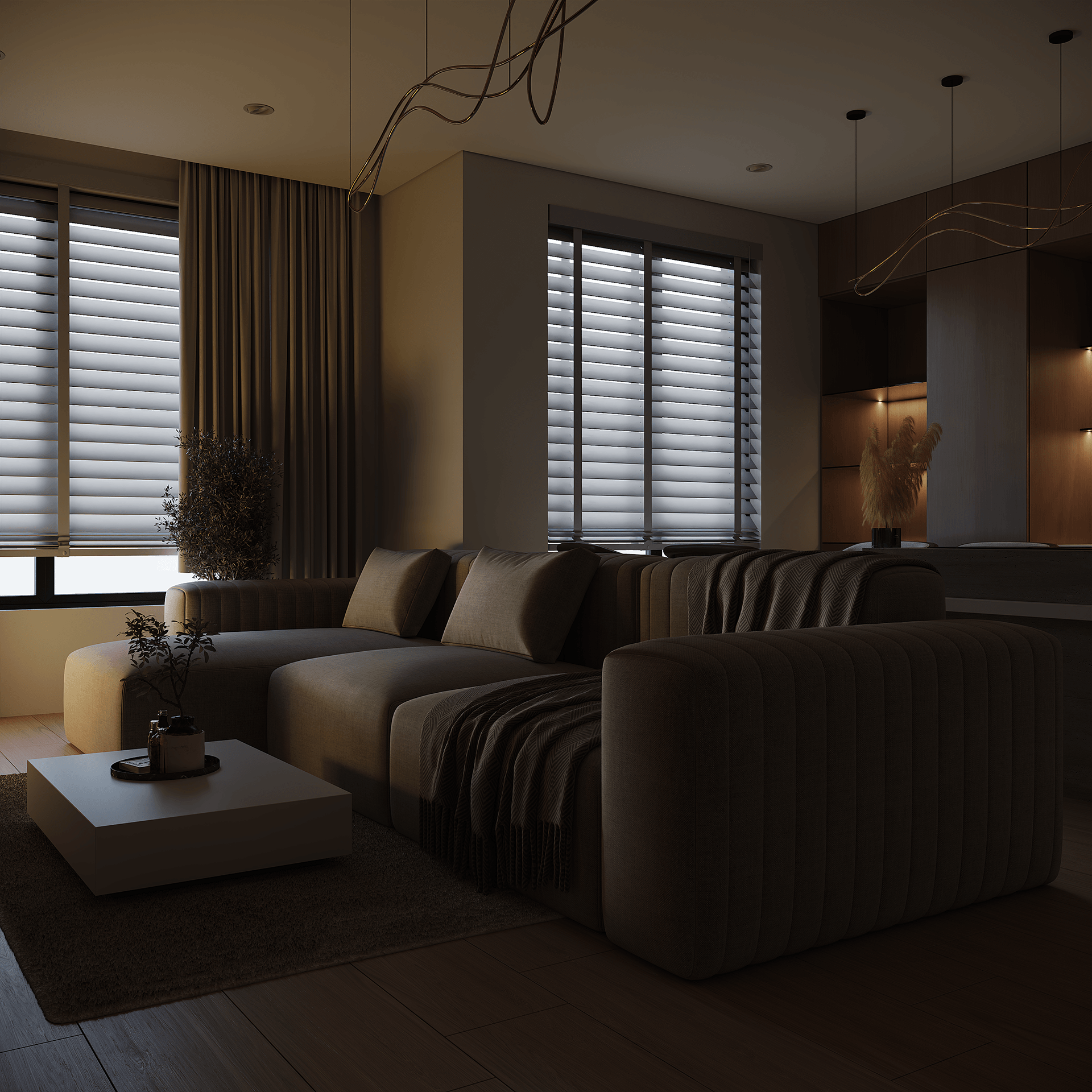 客厅与开放式厨房设计丨阿联酋迪拜丨Safaa Astal-11