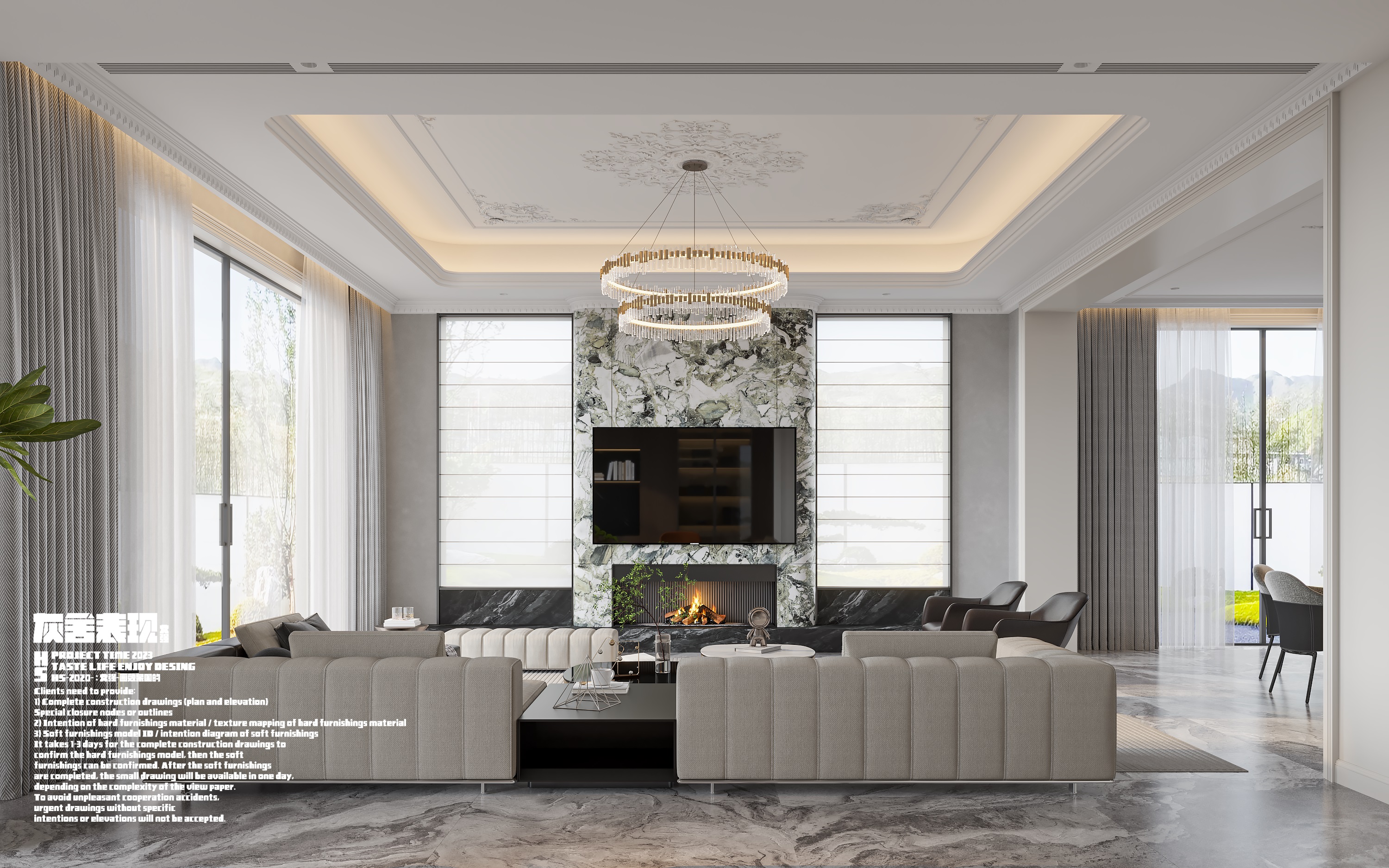 别墅一楼公区渲染作品-2