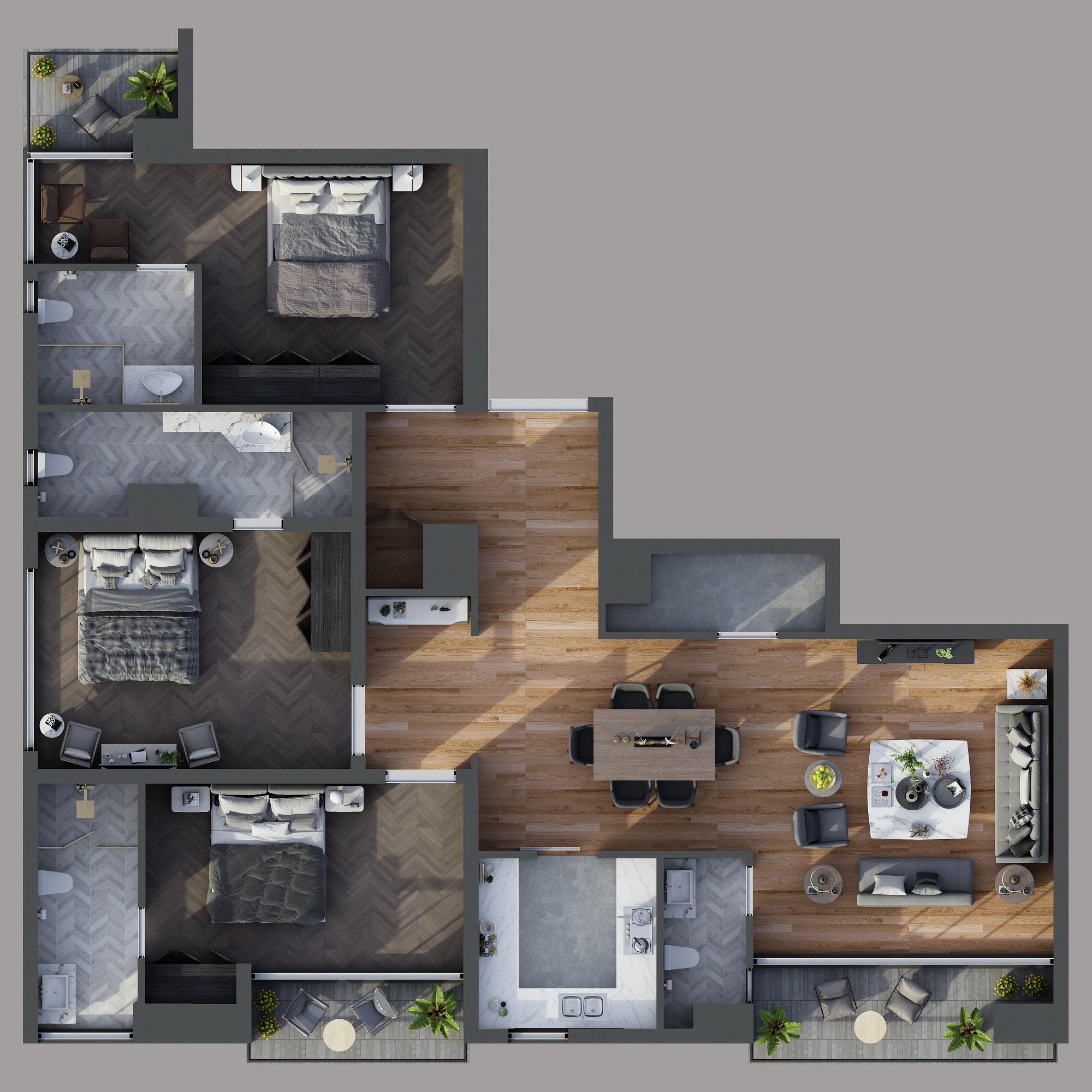 Apartment Floor Plan Renders in 3DS Max-2