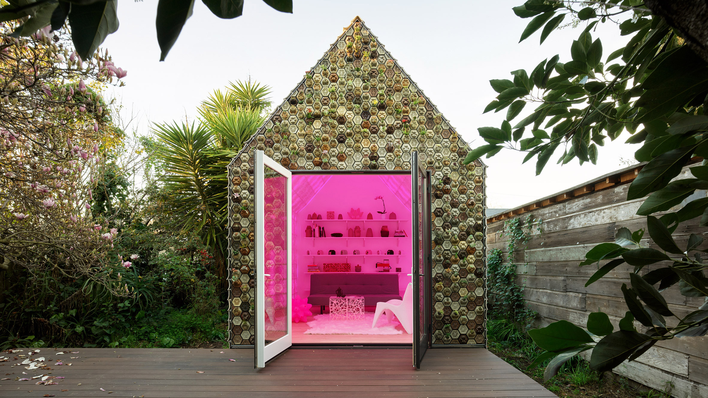 3D-printed tiles filled with succulents form cabin by Emerging Objects-0
