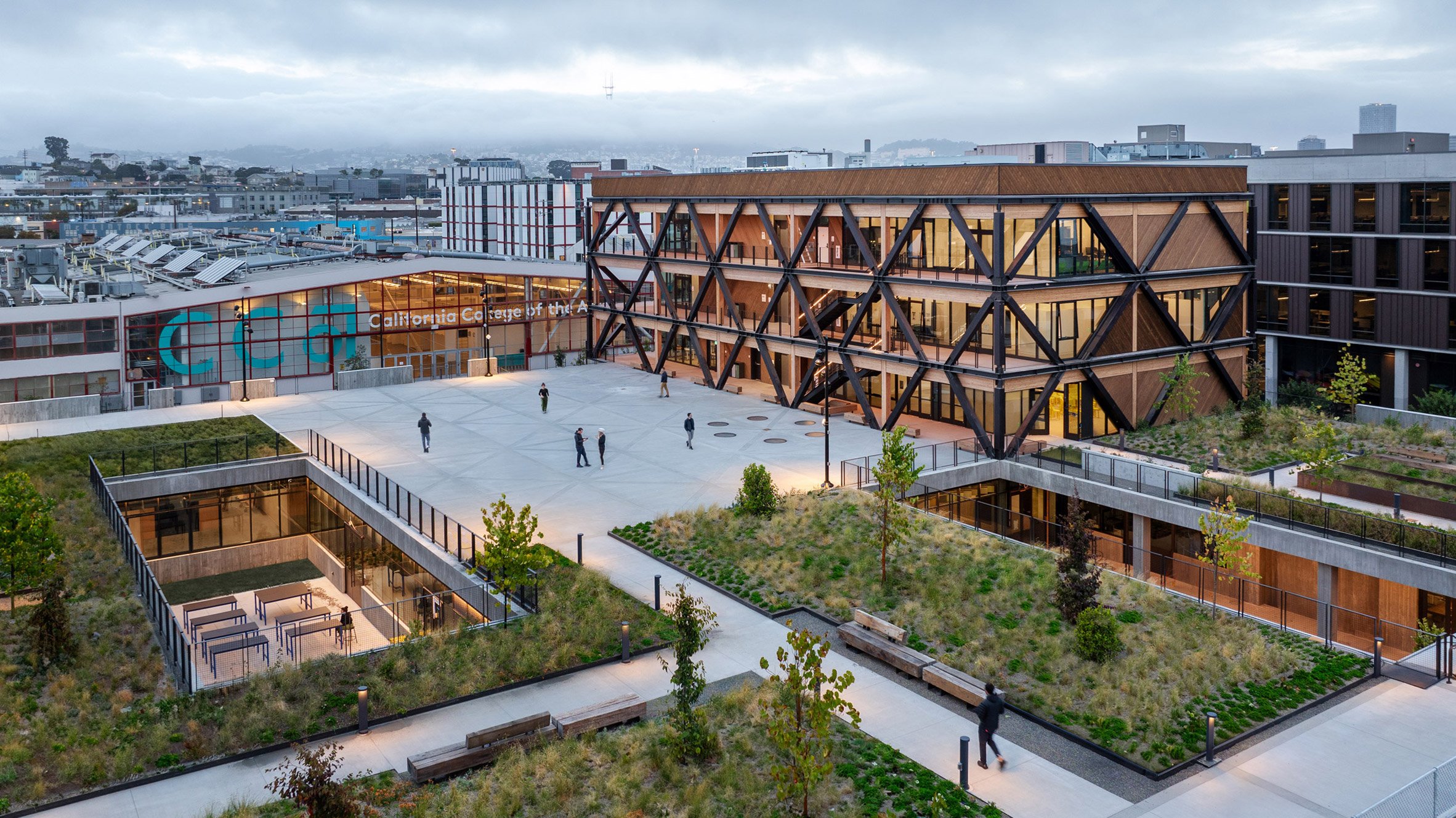 Studio Gang places "eccentric" mass-timber buildings around concrete terrace-0