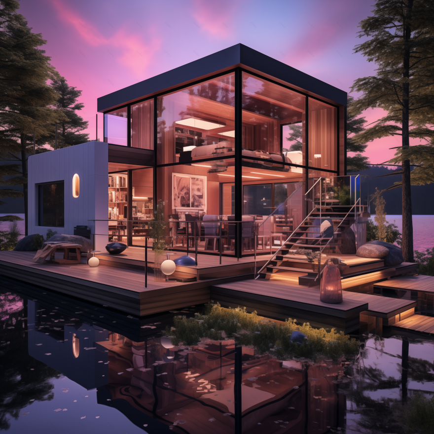 宁静湖畔现代风两层小屋-15