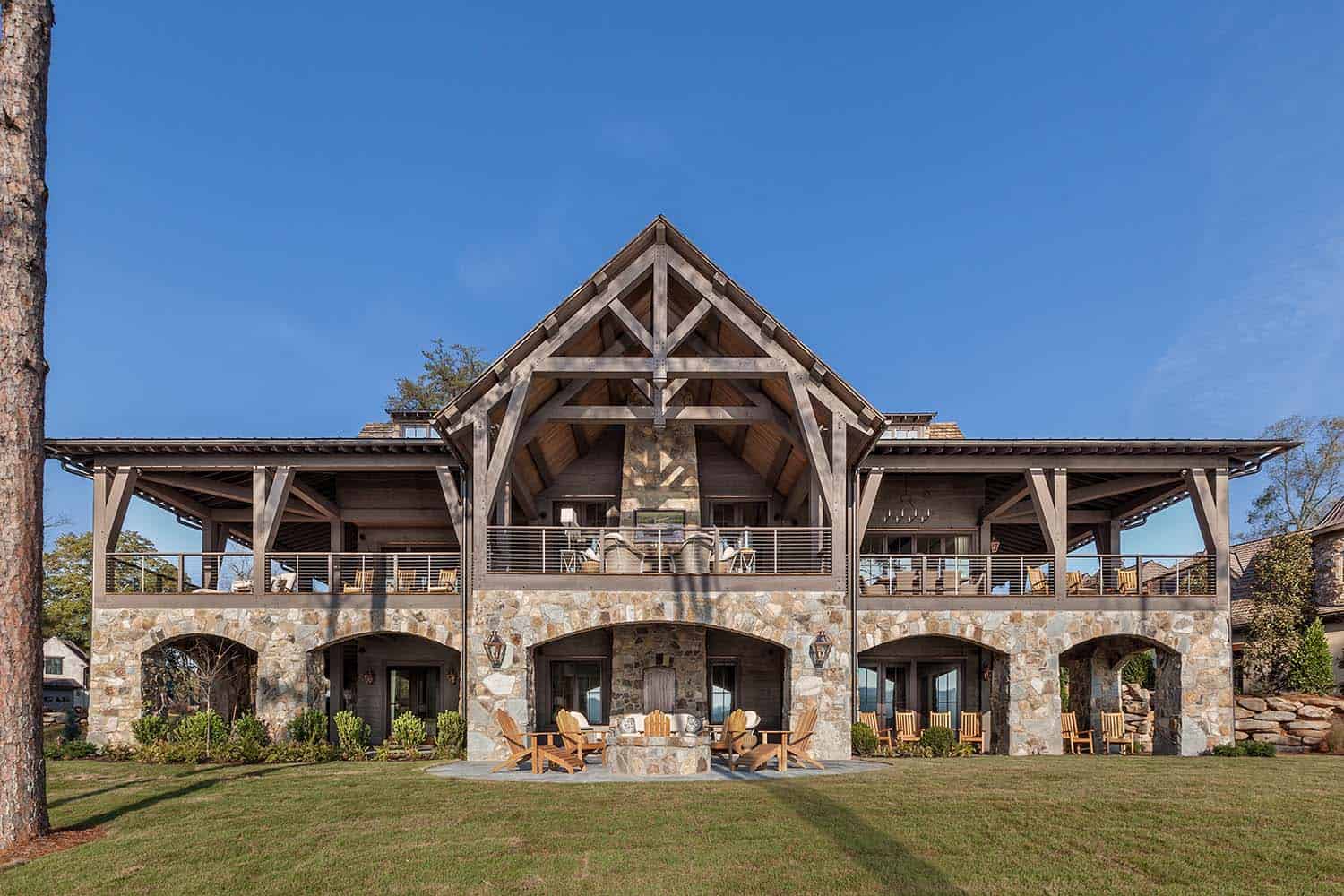 Timber frame home with farmhouse interiors overlooking Lake Keowee-17