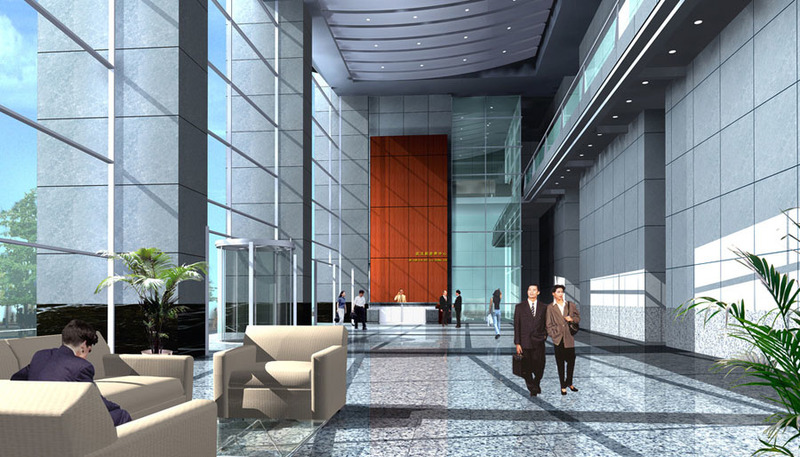 办公楼大厅 写字楼大厅设计案例效果图2-9