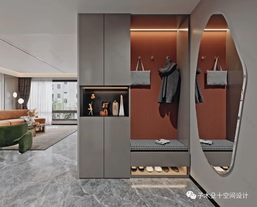 艺术包围的家 · 现代轻奢的爱马仕橙空间丨子木殳十空间设计-21