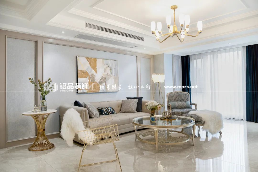 150㎡美式轻奢婚房，沁蓝米咖配色展现小资情调-29