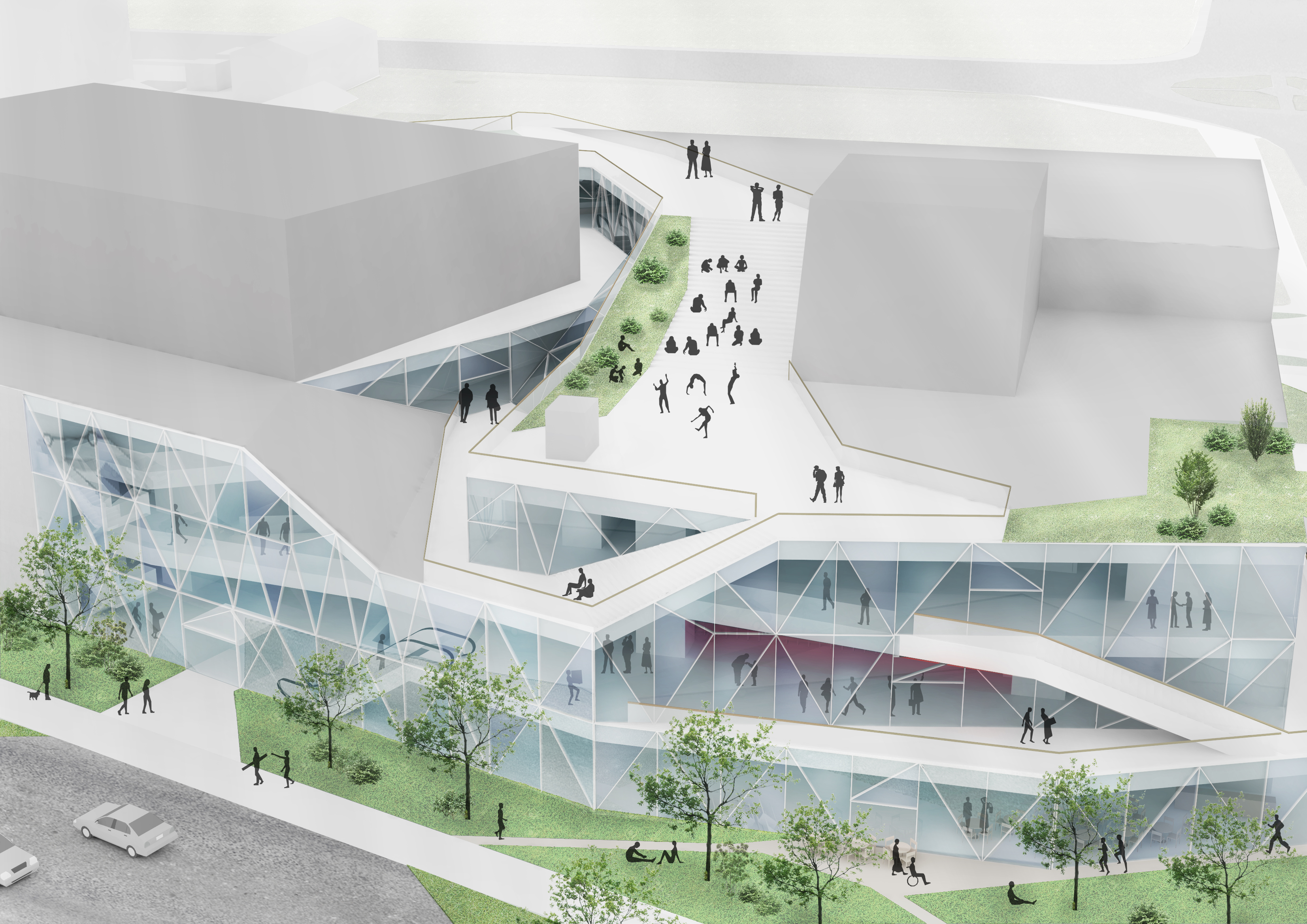 多功能大厅设计，融入城市景观，打造自然地形空间-15