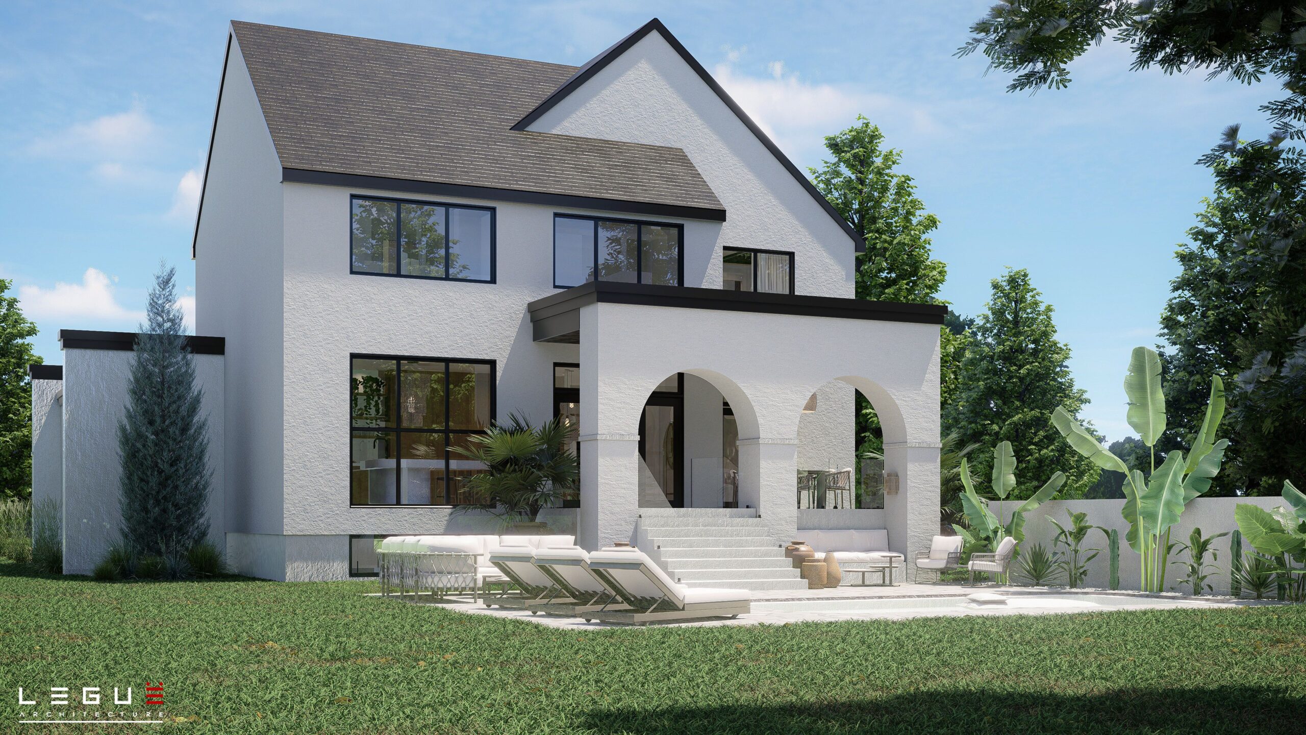 房屋平面图 Ë·242

注：这里Ë·242可能是特定编号之类的内容，由于不清楚其确切含义，保留原样如果有更多背景信息，可进一步完善翻译 丨Leguë Architecture-54