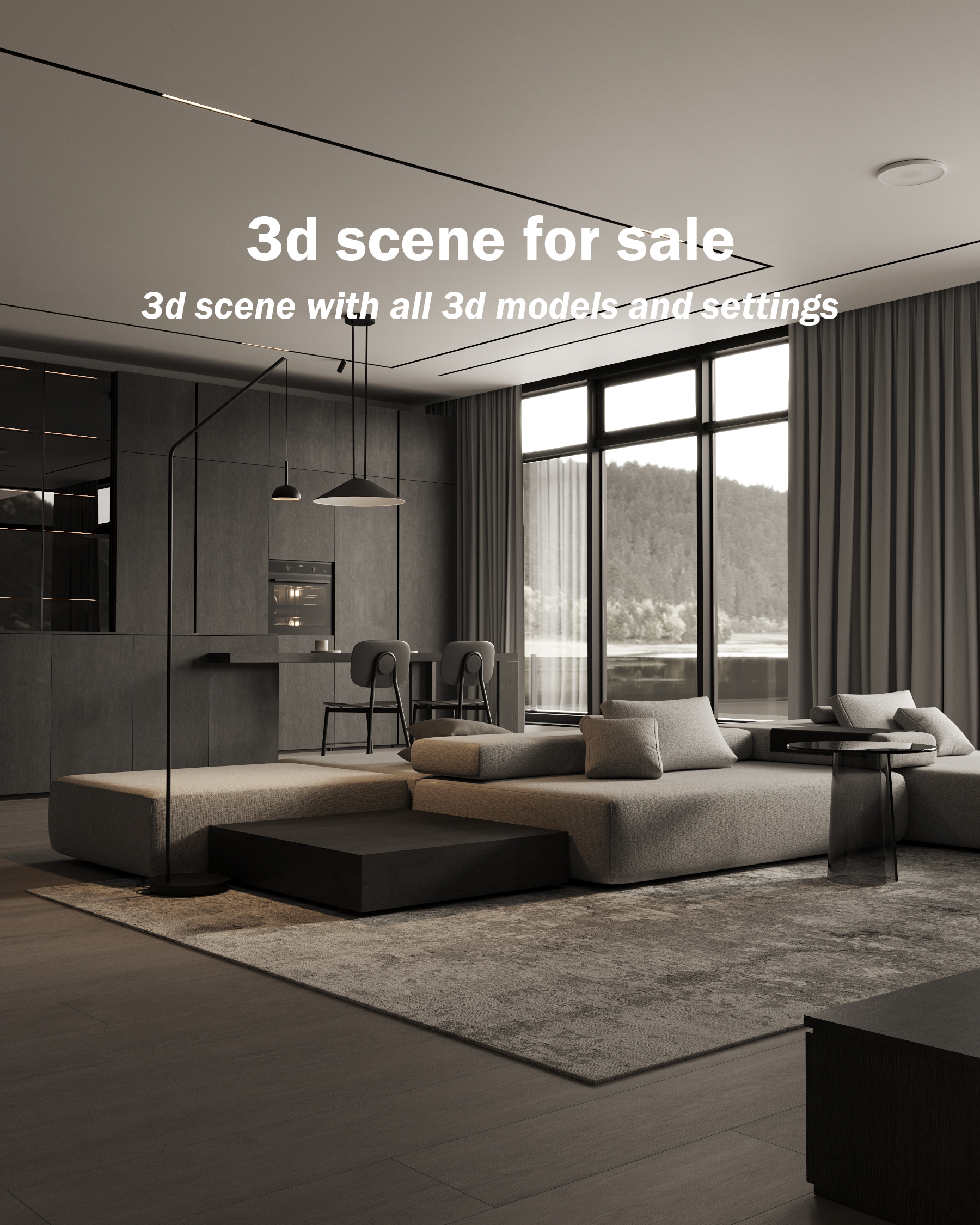 kitchen & living room 3d 场景设计丨Instagram-18