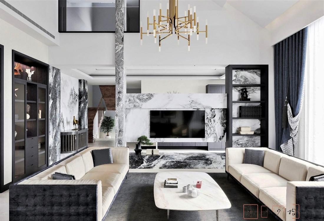 
大挑高斜屋顶的现代客厅方案 -11