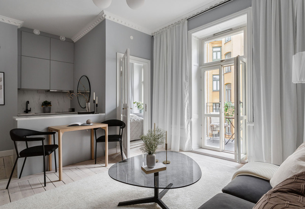 舒适北欧小公寓，灰色基调搭配温馨贝壳色调-2