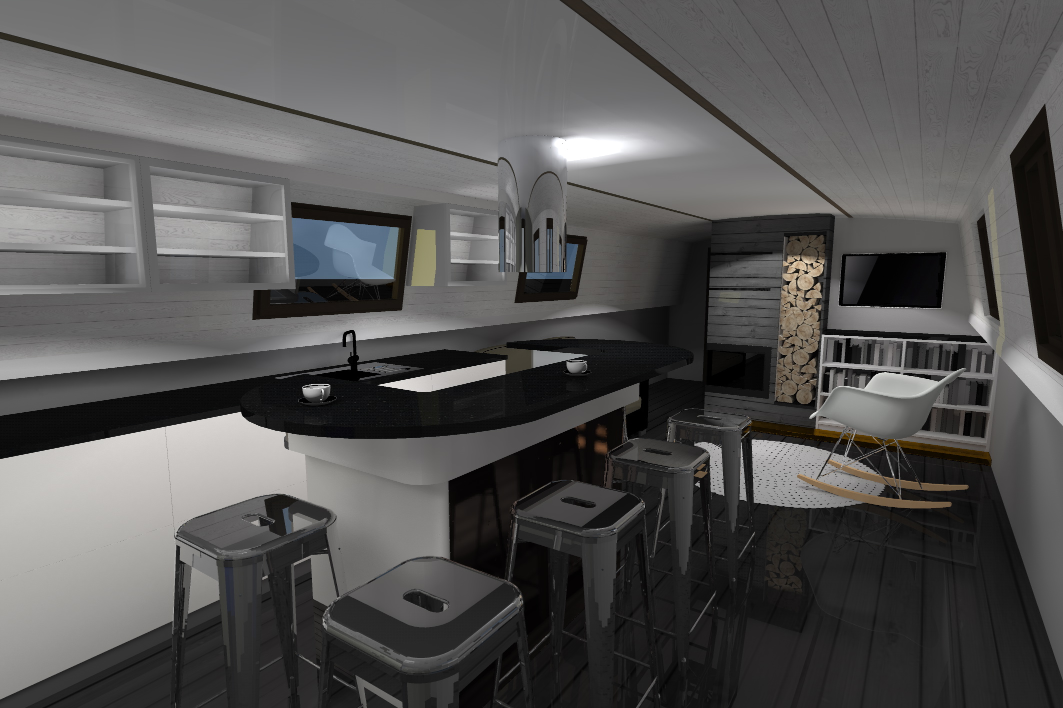 Black&WHITE CANAL BOAT INTERIOR CRICK BOAT LAYOUT3-1