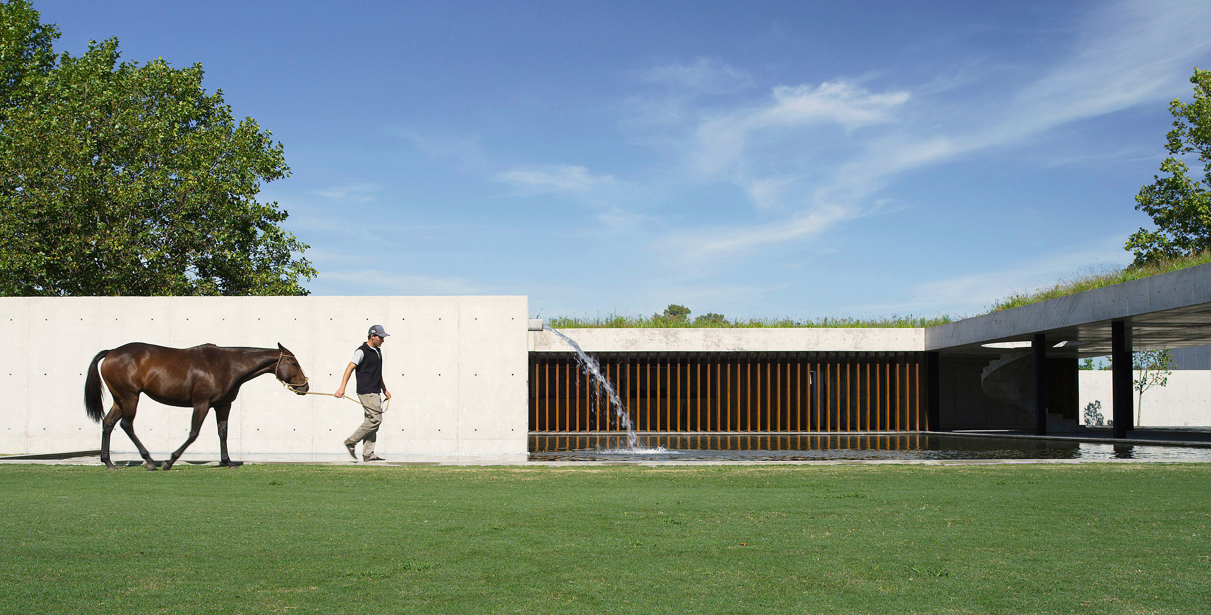 Polo stables features grassy roof for horses to graze and spectators to sit-15