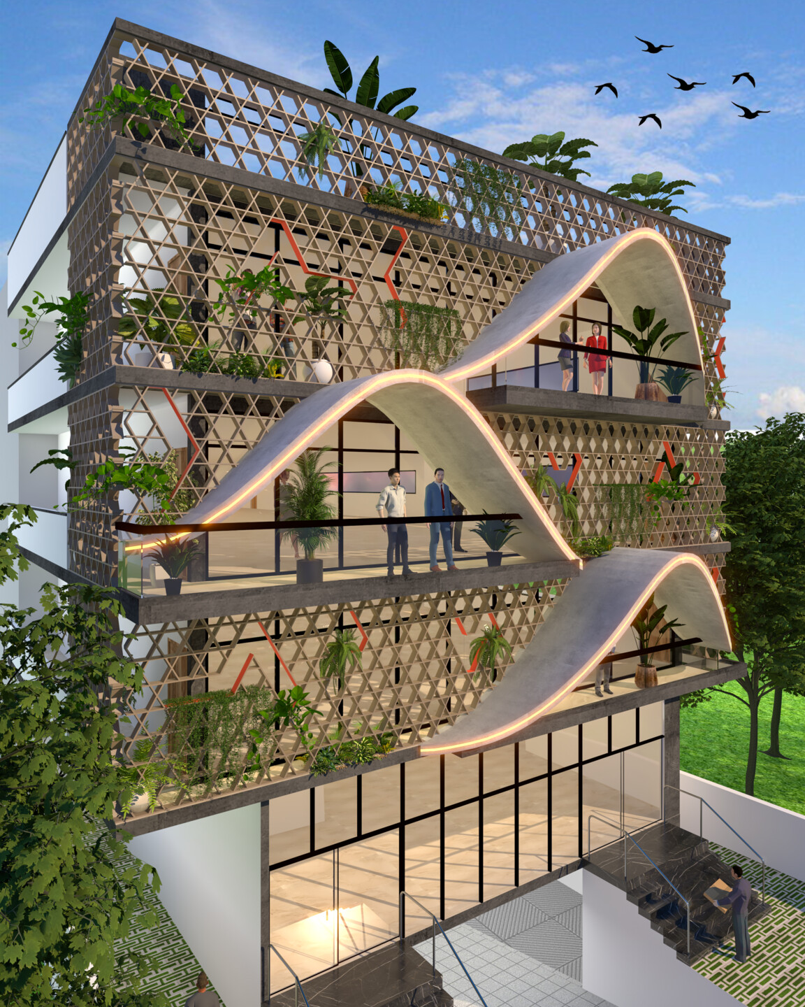 绿色屏风办公楼丨印度班加罗尔丨A.J Architects-4