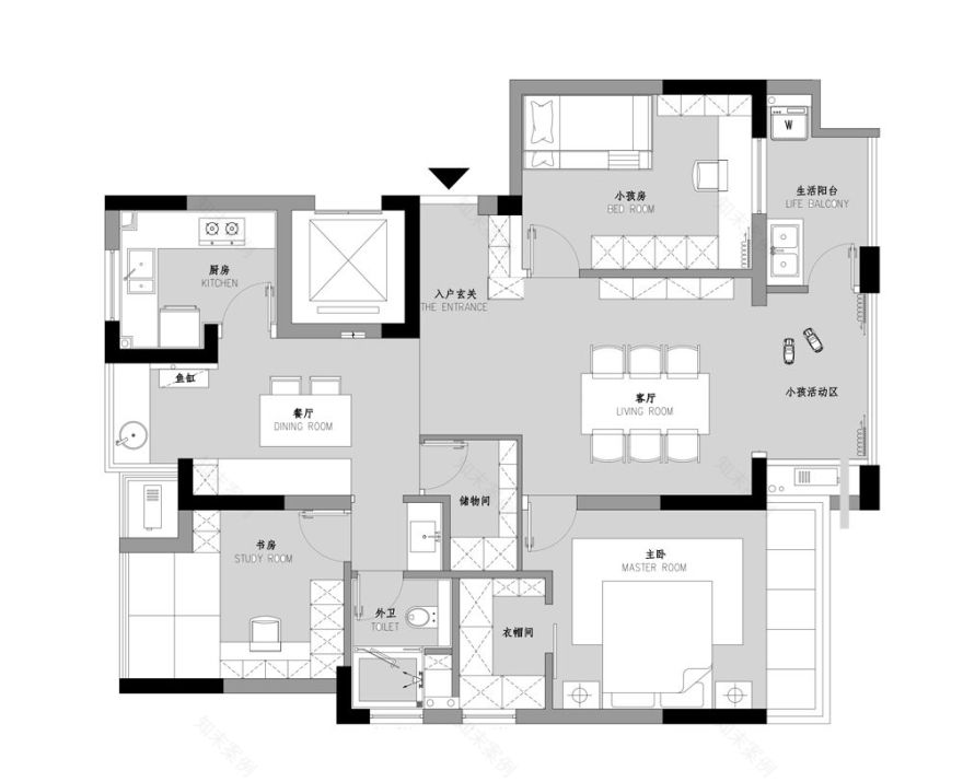 绍兴晓棠品园私宅设计,隐形门、卡座、木质飘窗打造趣味空间-2
