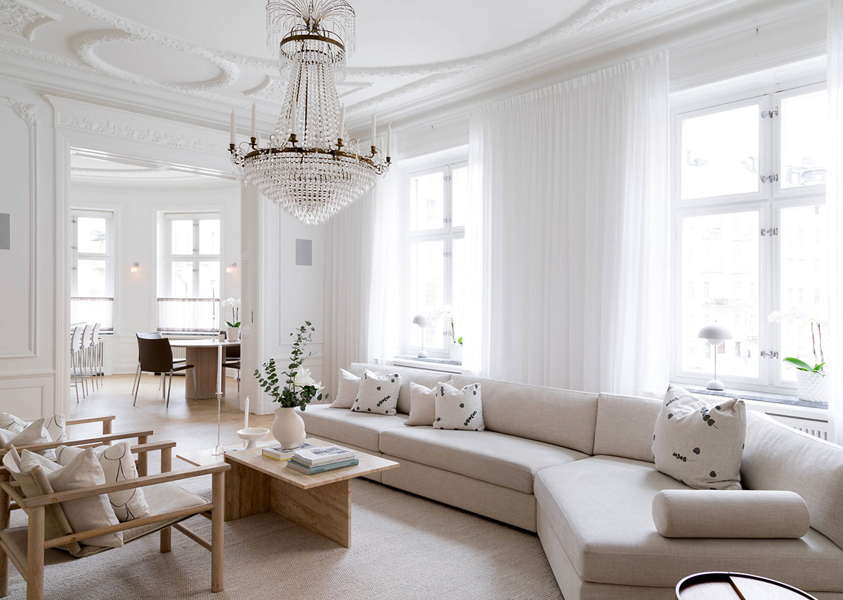 斯德哥尔摩优雅白色公寓,超大空间与精致装饰的完美结合-1