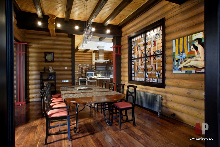 带圆形露台的木结构房屋室内设计-23