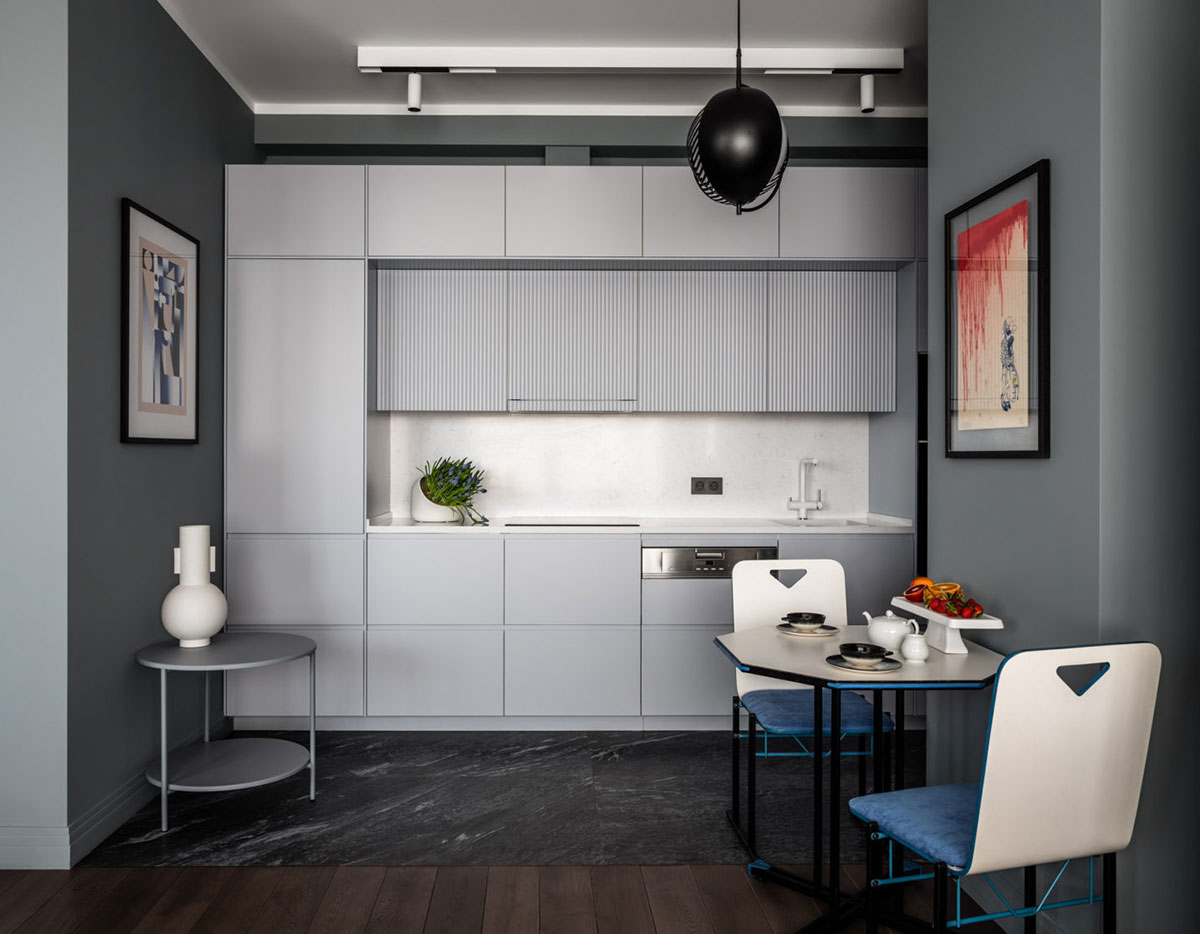 莫斯科 80 平米简约现代公寓,色彩点缀打破灰色空间-1