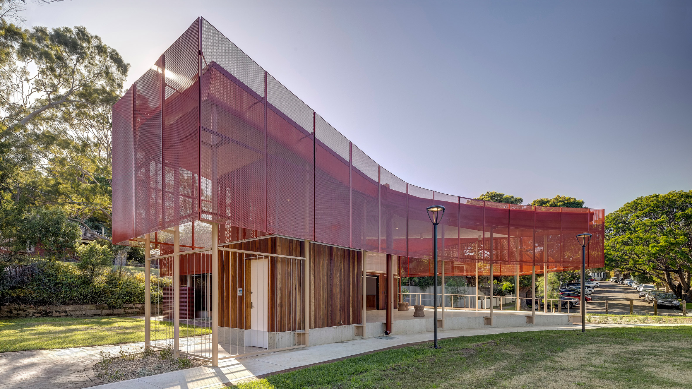 Sam Crawford Architects creates red-roofed community pavilion in Sydney-0