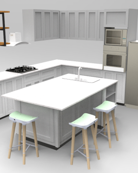 Cocina en L con isla central Vintage