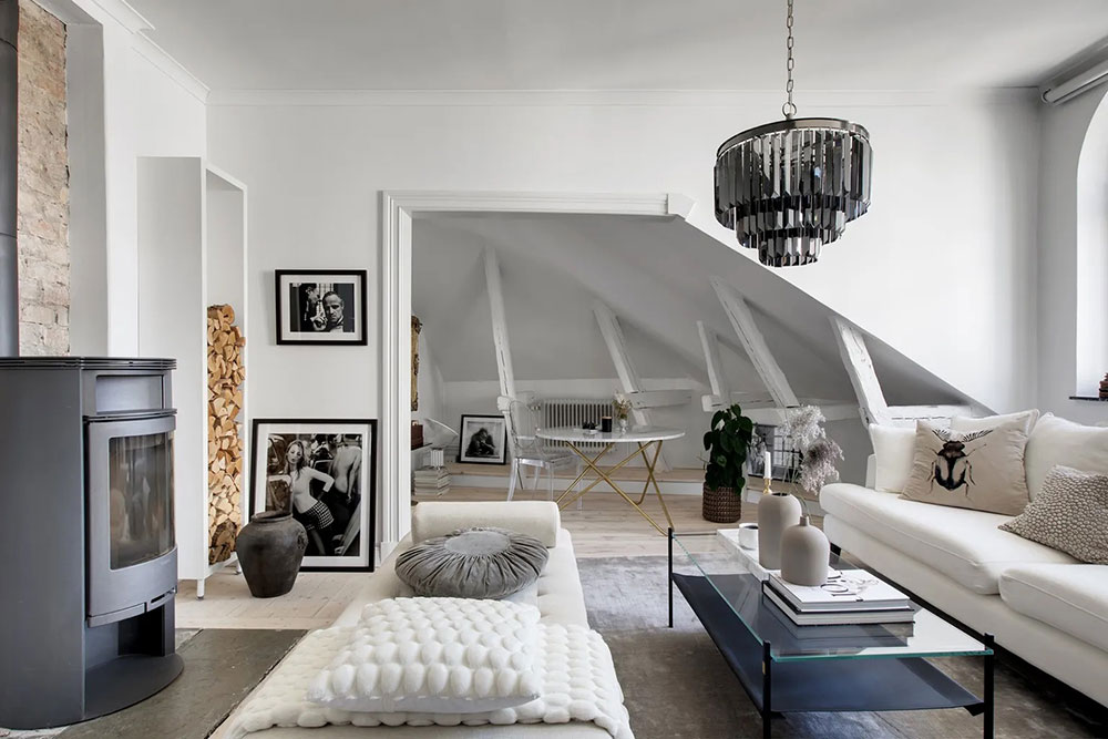 瑞典优雅公寓设计，浪漫倾斜屋顶与现代装饰的完美融合-4