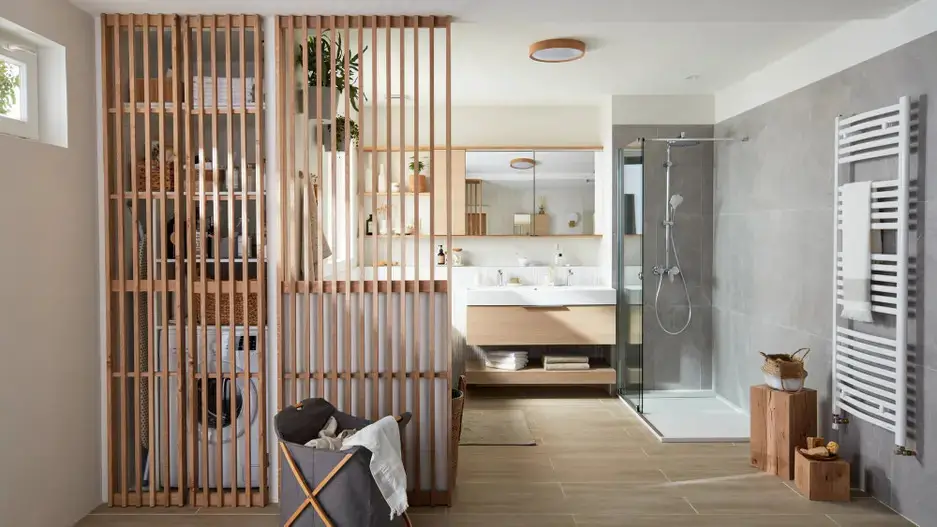 自然风格迷你洗衣间，实现家庭多功能设计-1