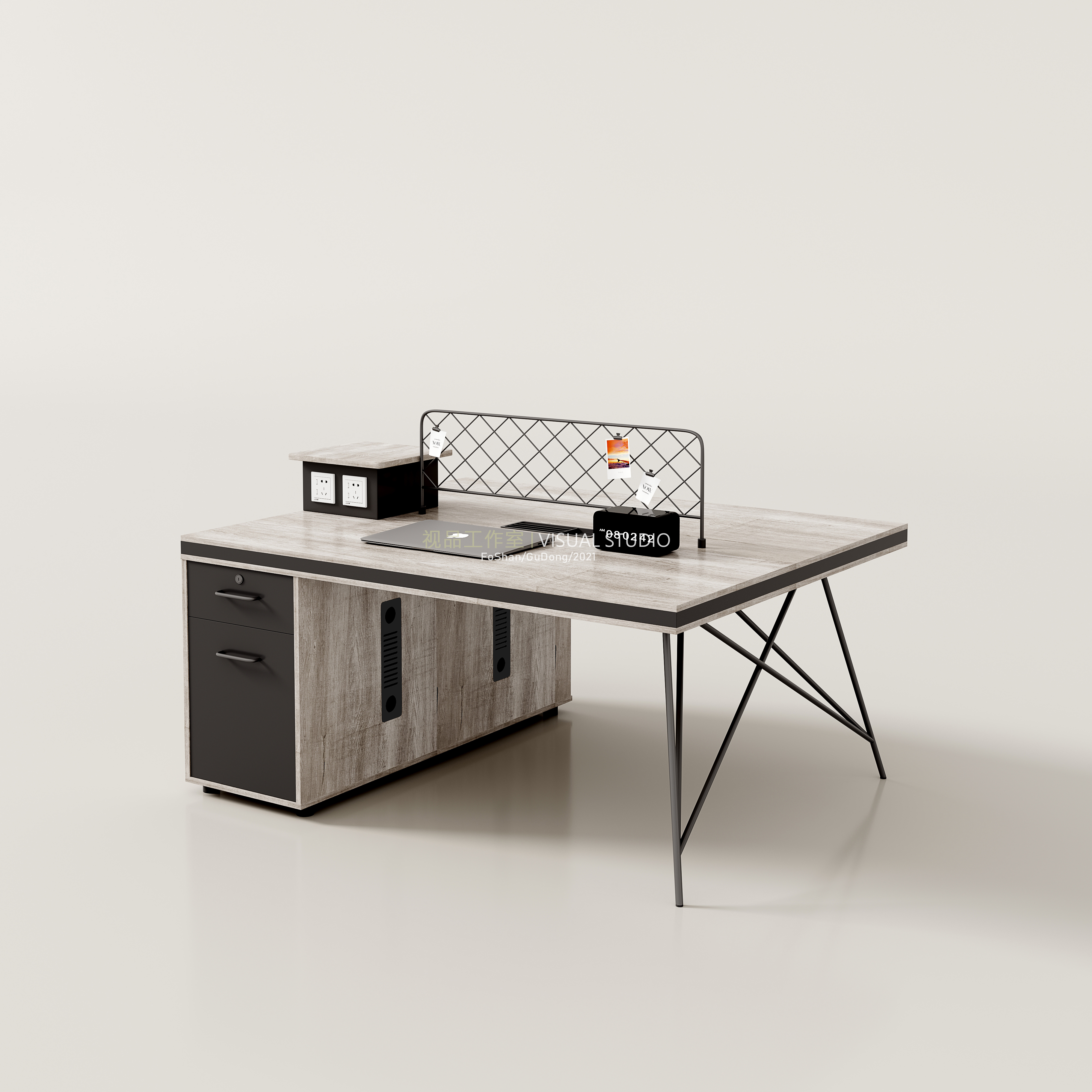 轻奢极简老板桌/职员桌效果整合-21