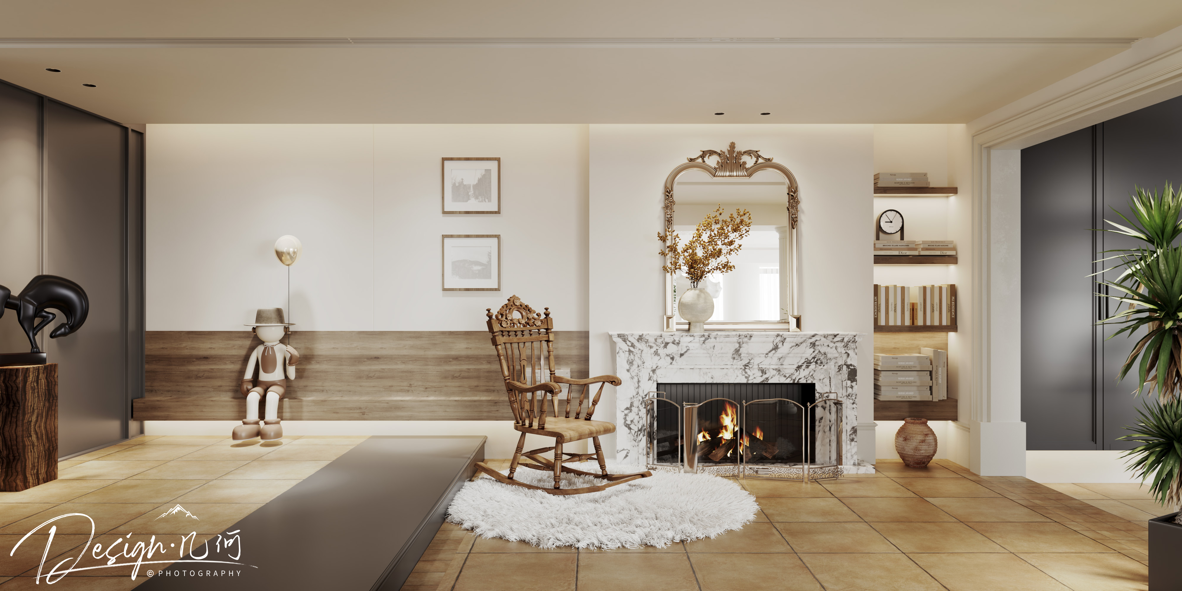 几何空间视觉表现 | 琥珀山庄乡村田园美式客餐厅-0