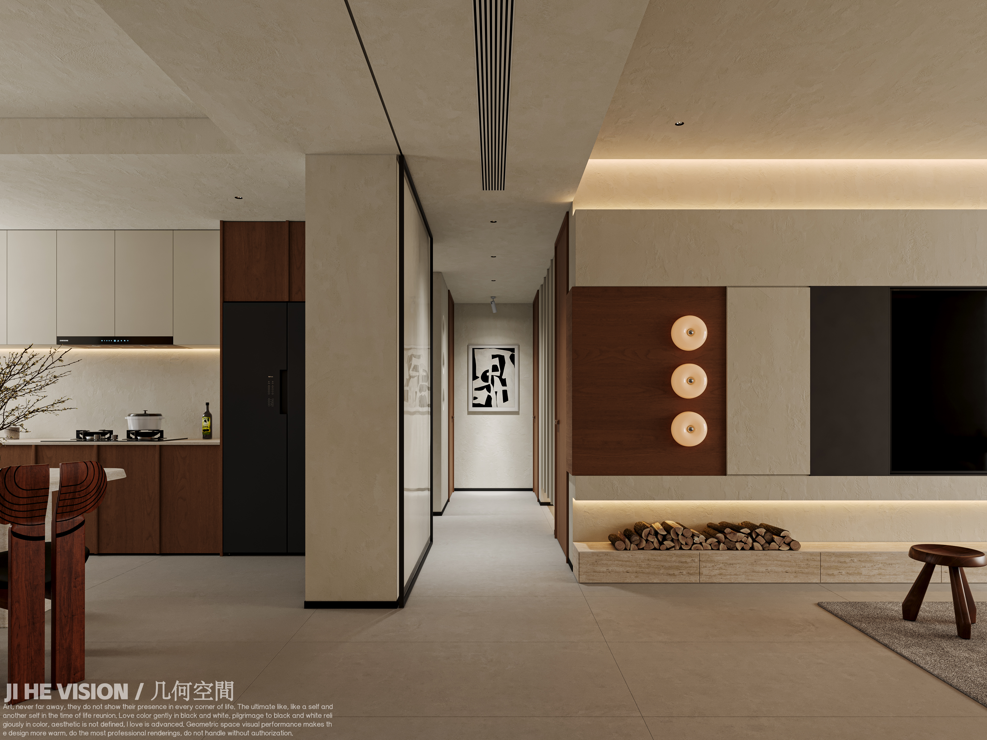 君瑞公馆中古风客餐厅丨几何空间视觉表现-3