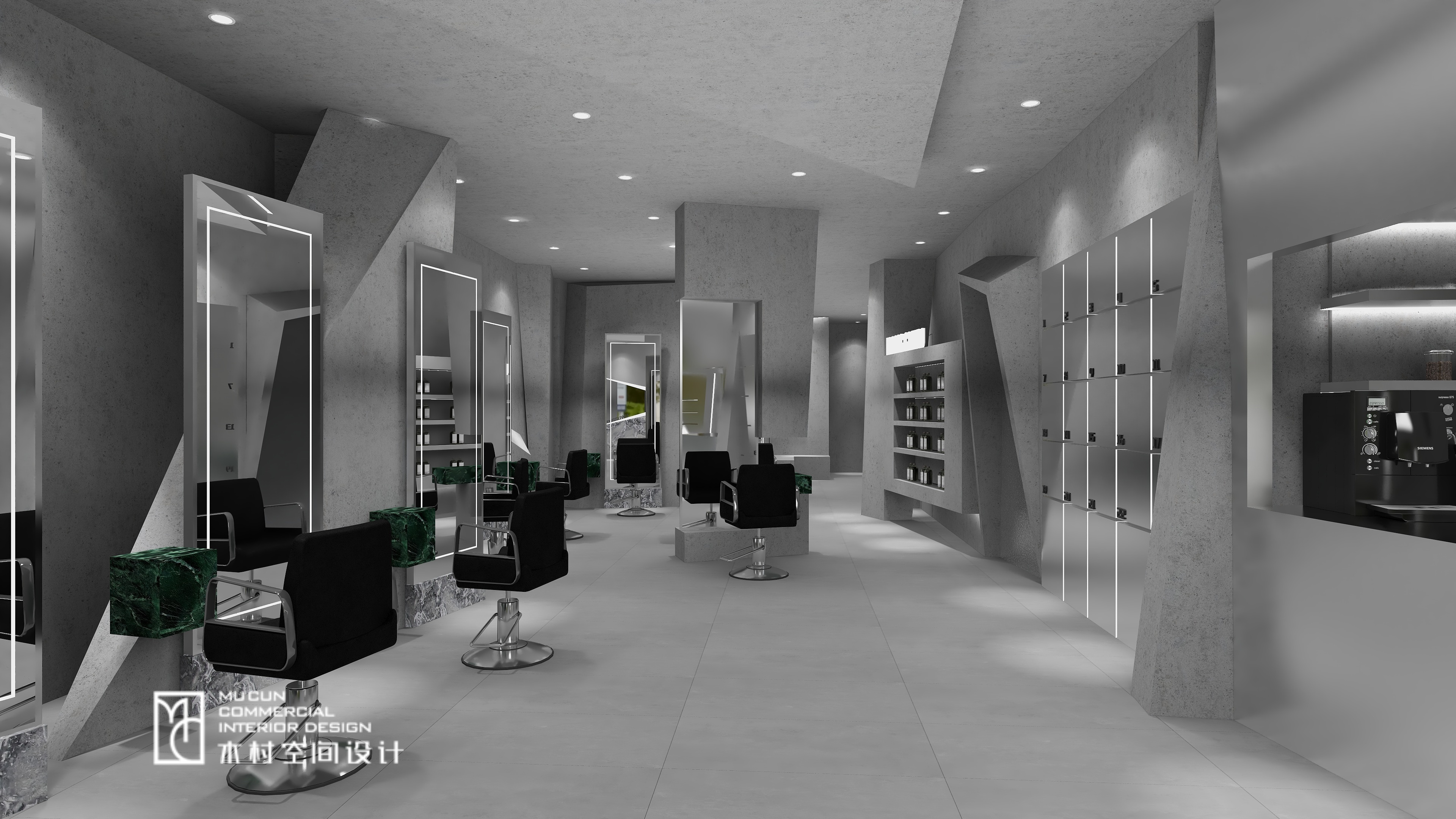 黑白灰理发店设计丨中国无锡丨木村空间美学-9