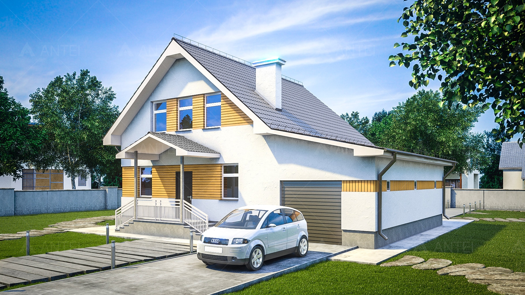 Проект мансардного дома с гаражом - Antei.by-4